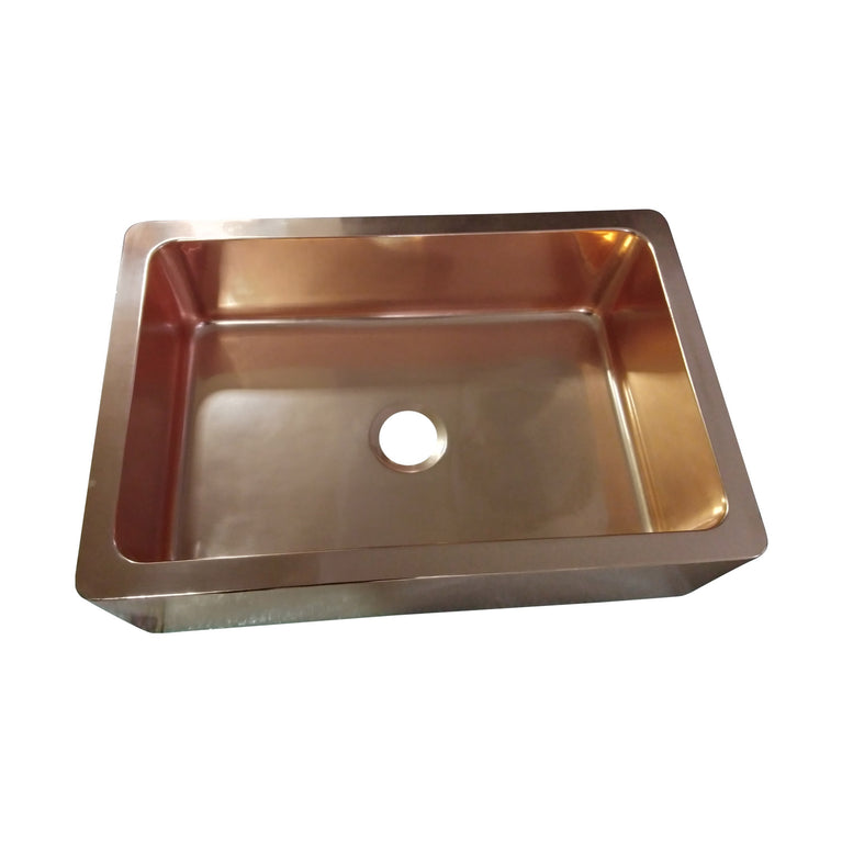 Single Bowl Copper Kitchen Sink Front Apron Smooth