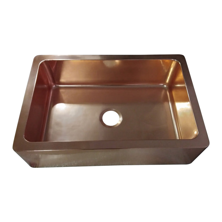 Single Bowl Copper Kitchen Sink Front Apron Smooth