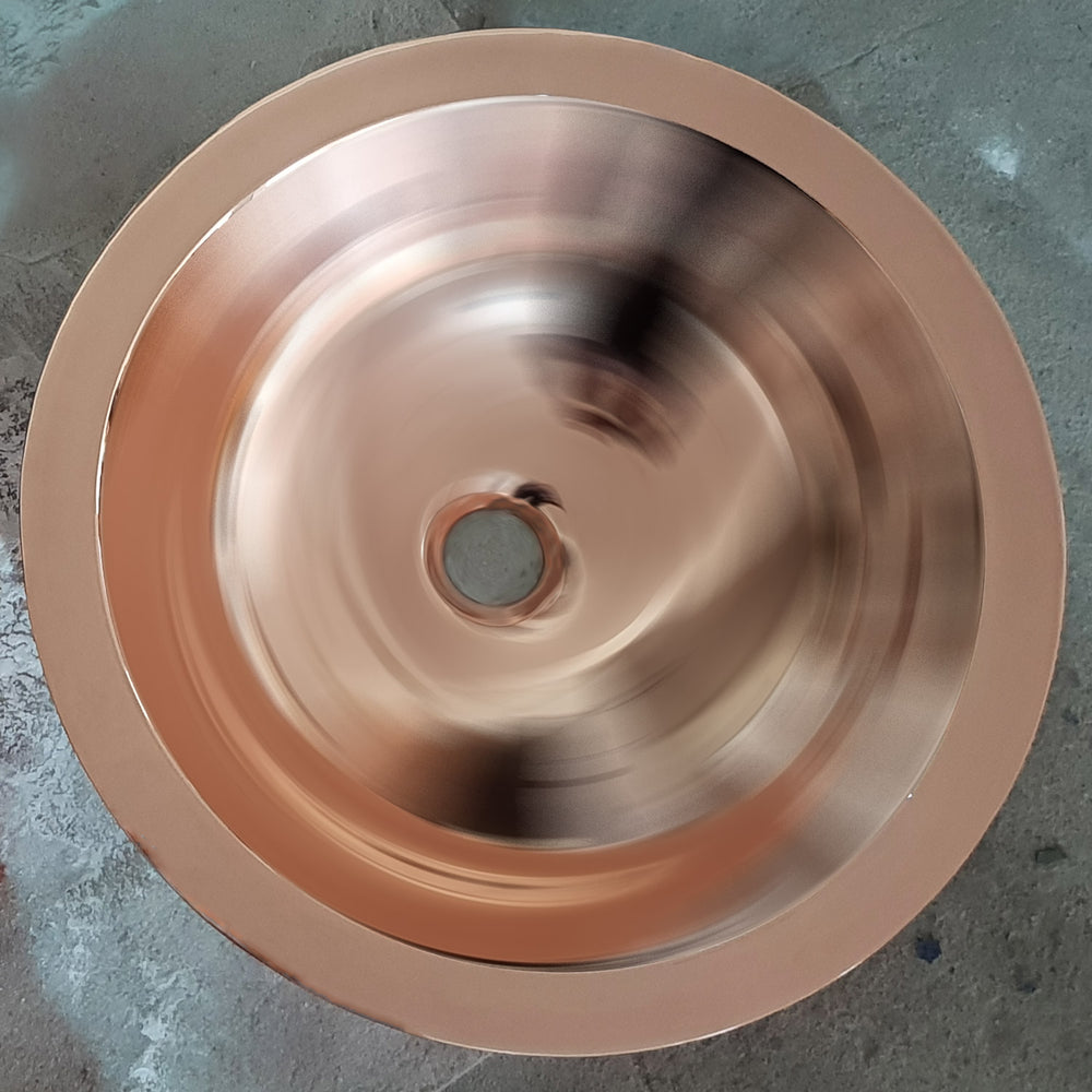 Round Copper Sink Polished 18 x 5