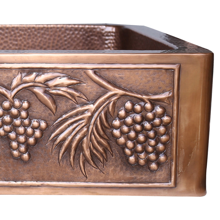 Single Bowl Five Grape Front Apron Copper Kitchen Sink