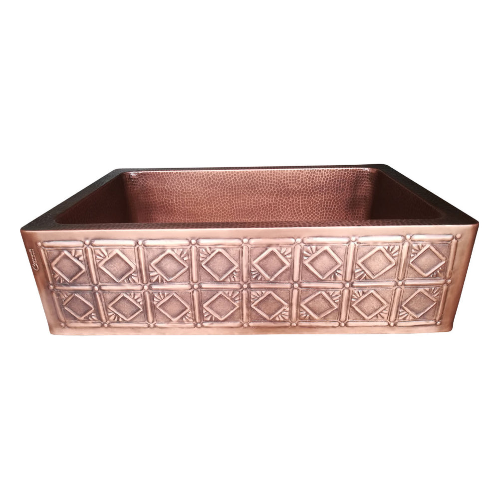 Single Bowl Square Mirror in Box Front Apron Copper Kitchen Sink