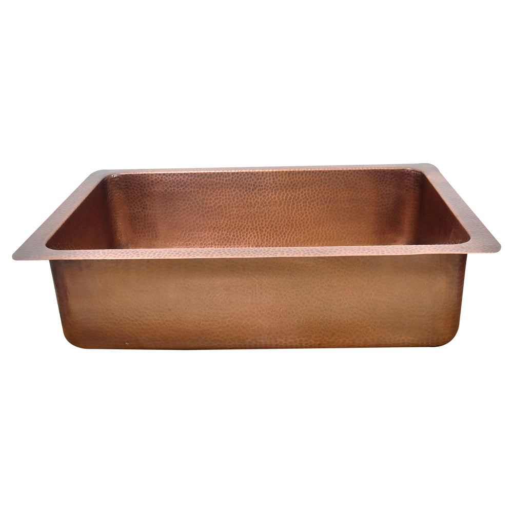 Single Bowl Square Mirror in Box Front Apron Copper Kitchen Sink