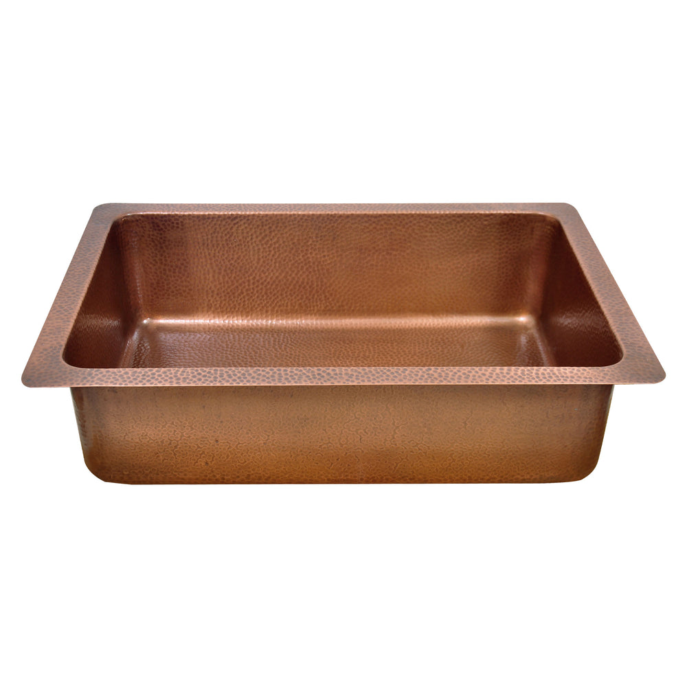 Single Bowl Square Mirror in Box Front Apron Copper Kitchen Sink