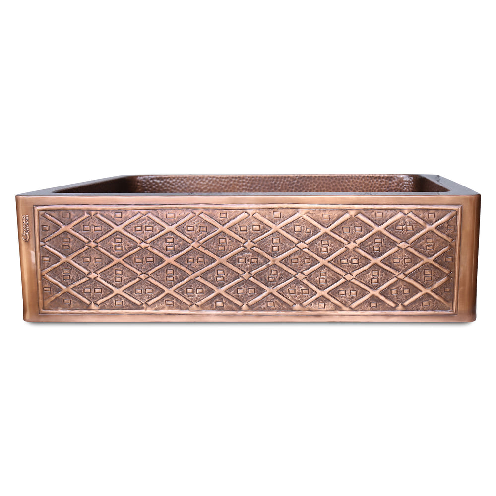 Single Bowl Two Squares in one Square Pattern front apron Copper Kitchen Sink