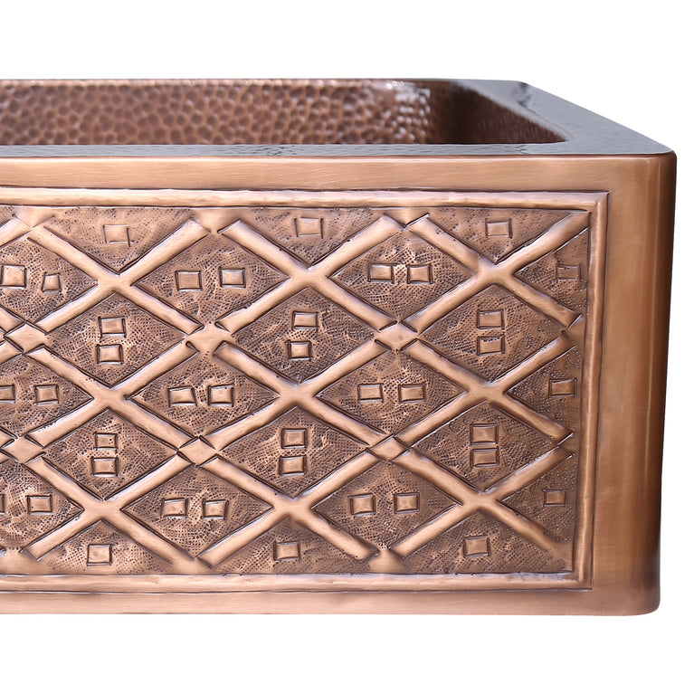 Single Bowl Two Squares in one Square Pattern front apron Copper Kitchen Sink