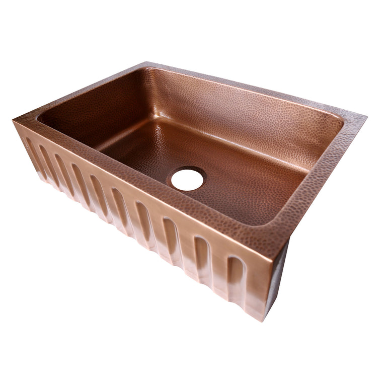 Single Bowl Vertical Parallel Lines Front Apron Copper Kitchen Sink