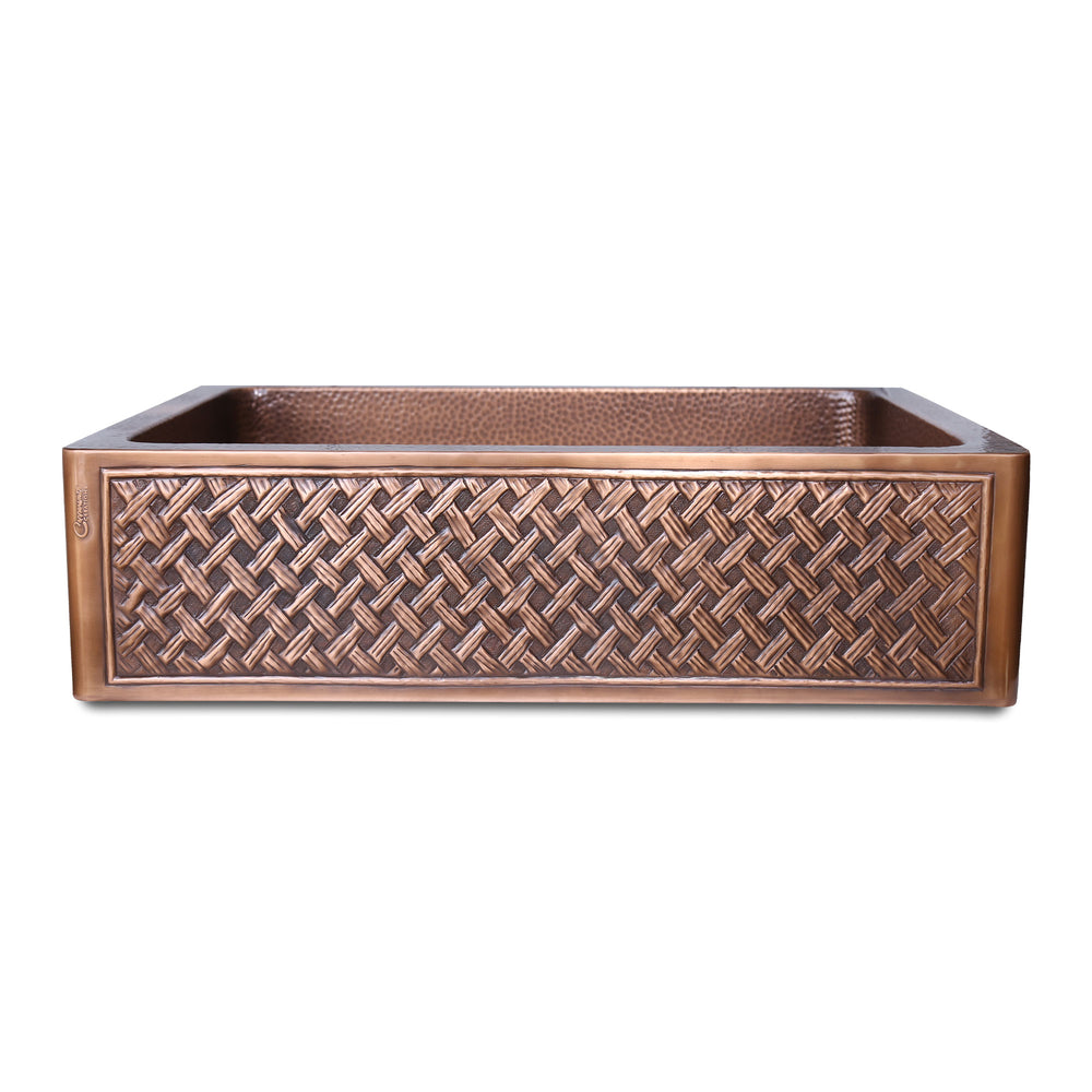 Single Bowl Woven Front Apron Copper Kitchen Sink