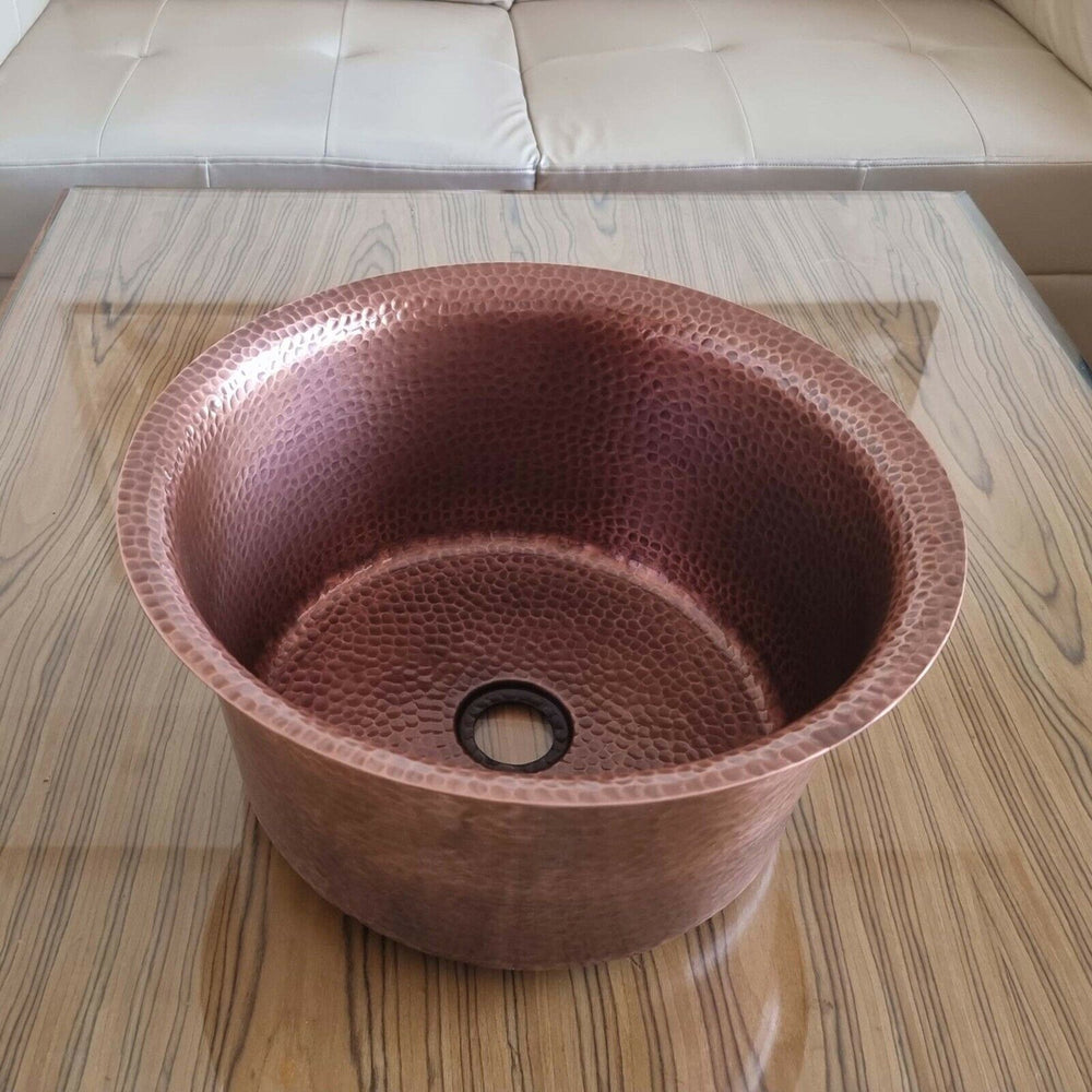 Round Copper Sink Curved Rim Design 14.50 x 7.50 inch
