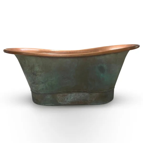 Copper Bathtub Copper Interior & Blue-Green Patina Exterior with Beading on Base