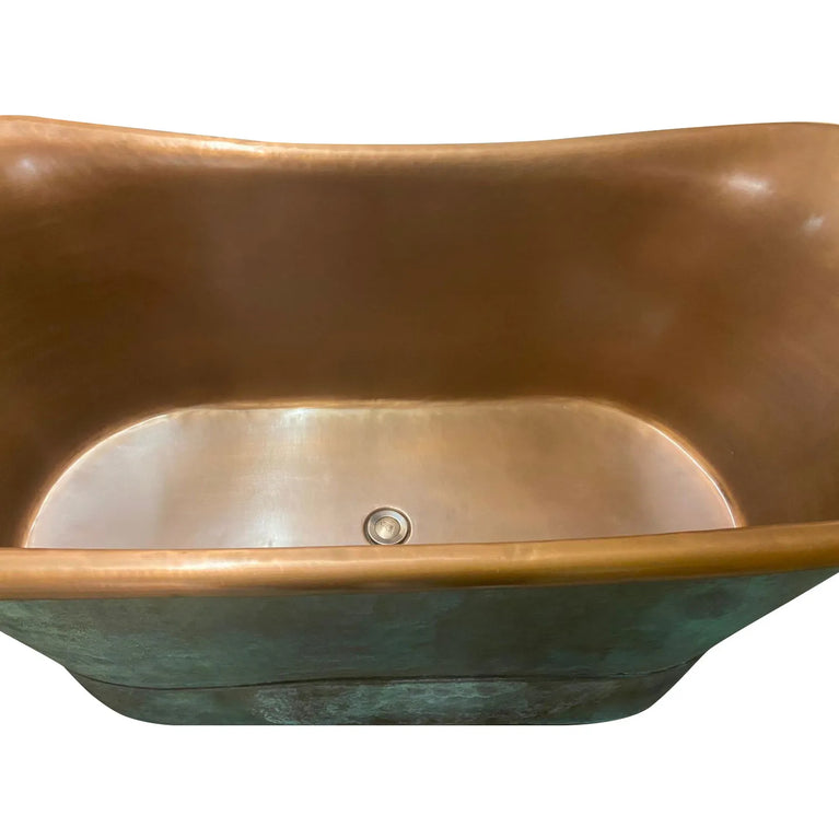 Copper Bathtub Copper Interior & Blue-Green Patina Exterior with Beading on Base