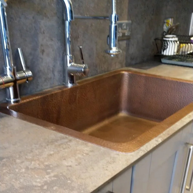 Single Bowl Single Wall Hammered Copper Kitchen Sink (without front apron)