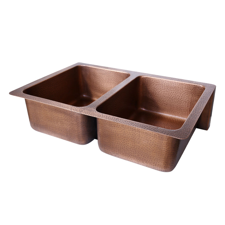 Double Bowl Three Flowers and Petals front Apron Copper Kitchen Sink