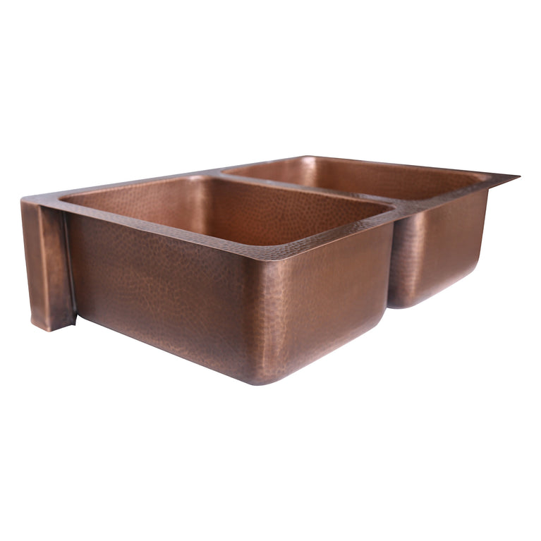 Double Bowl Vertical Parallel Lines Front Apron Copper Kitchen Sink