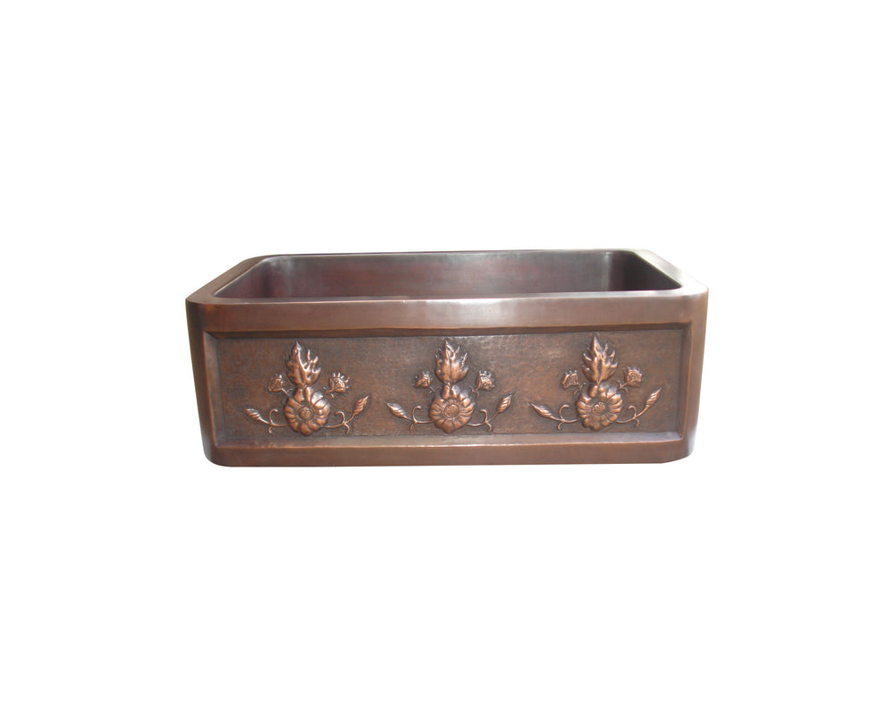 Copper Farmhouse Sink 3 Flower Front Apron
