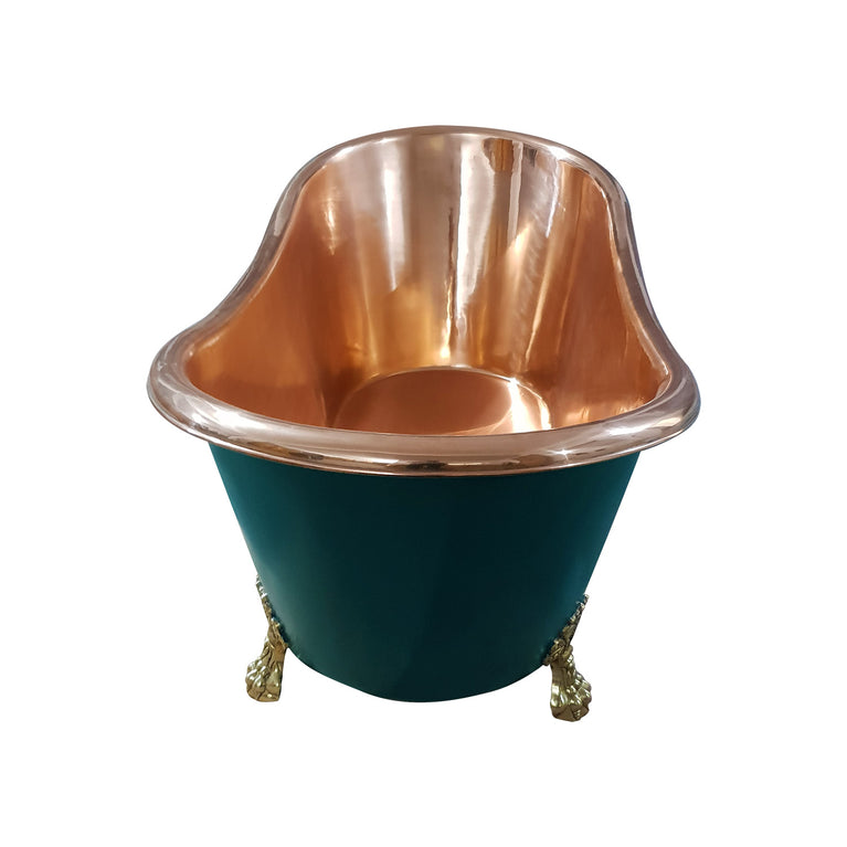 Copper Bathtub RAL 6004 Blue-Green Exterior & Brass Clawfoot Legs