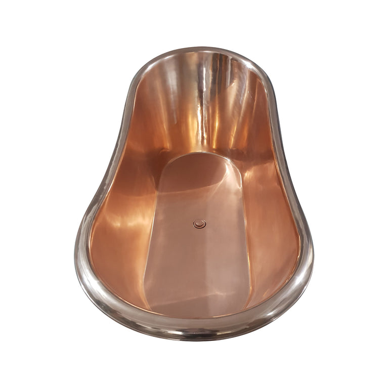 Copper Bathtub RAL 6004 Blue-Green Exterior & Brass Clawfoot Legs