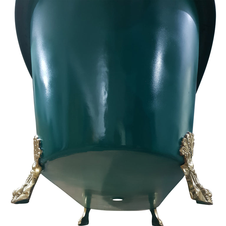 Copper Bathtub RAL 6004 Blue-Green Exterior & Brass Clawfoot Legs