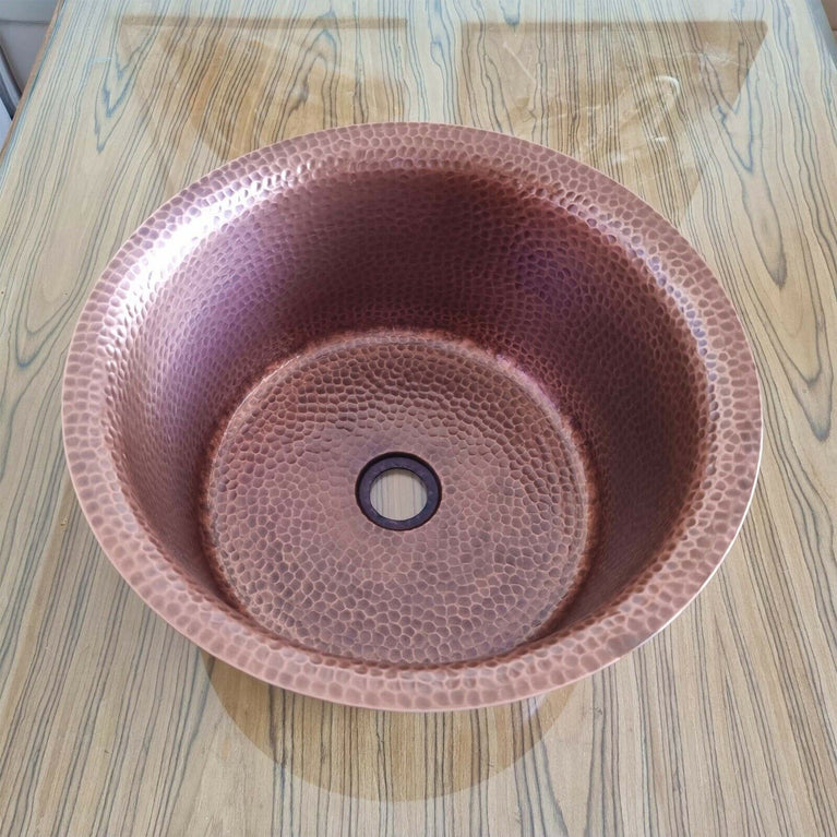 Round Copper Sink Curved Rim Design 14.50 x 7.50 inch