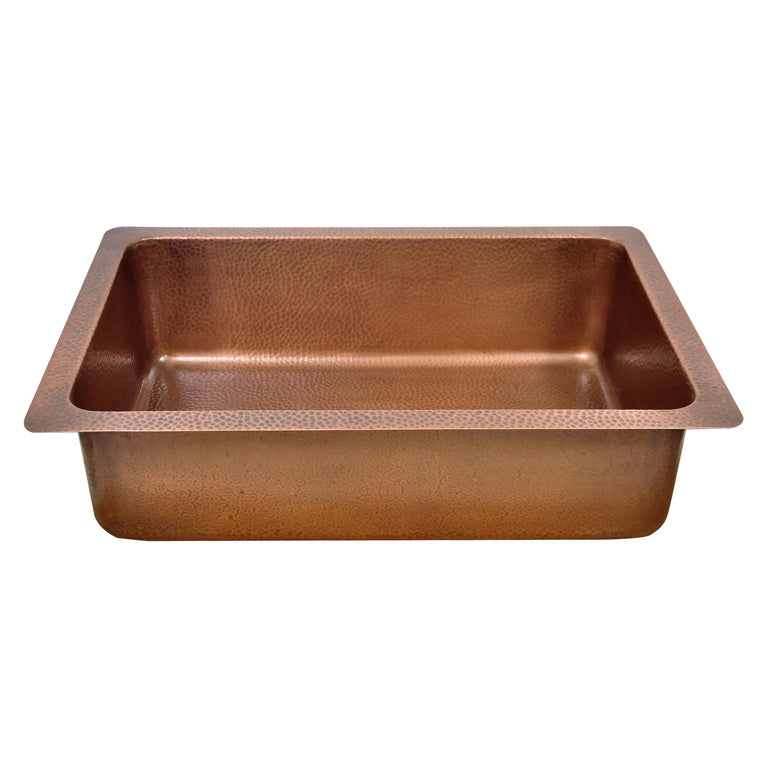 Single Bowl Single Wall Hammered Copper Kitchen Sink (without front apron)