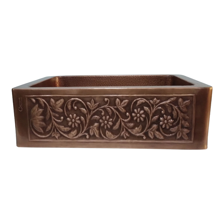 Copper Sink Vine Front Apron 23.50 x 17.50 x 8 inch