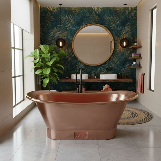Straight Base Copper Bathtub – Hammered Full Copper