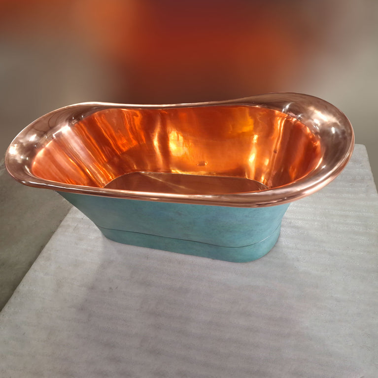 Straight Base Copper Bathtub Polish Copper Inside & Patina Exterior