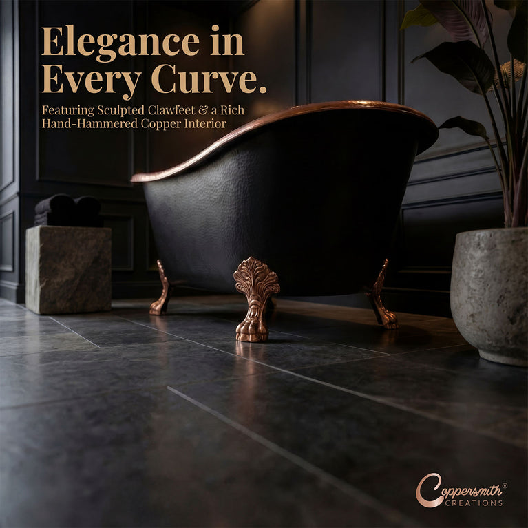 Hammered Clawfoot Copper Bathtub Copper Interior & Black Exterior