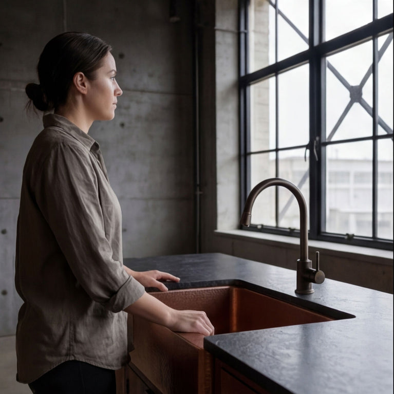 Copper Sink Hammered Front Apron 23.50 x 17.50 x 8 inch