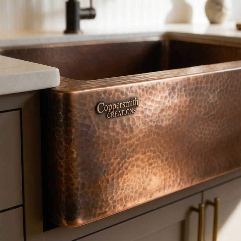 Copper Sink Hammered Front Apron 23.50 x 17.50 x 8 inch