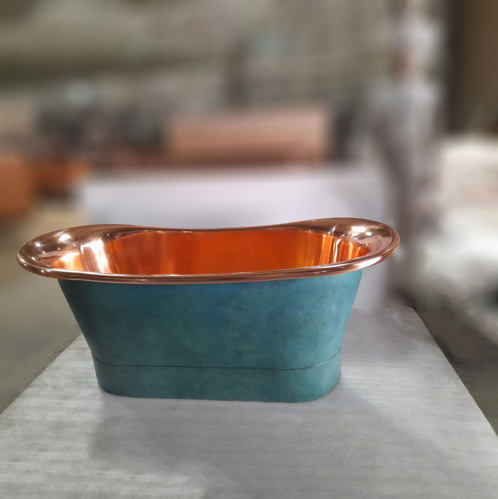 Straight Base Copper Bathtub Polish Copper Inside & Patina Exterior