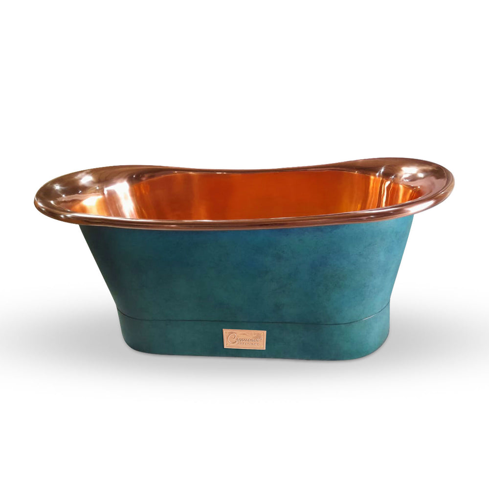 Straight Base Copper Bathtub Polish Copper Inside & Patina Exterior