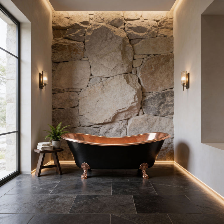 Hammered Clawfoot Copper Bathtub Copper Interior & Black Exterior