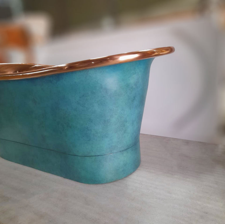 Straight Base Copper Bathtub Polish Copper Inside & Patina Exterior