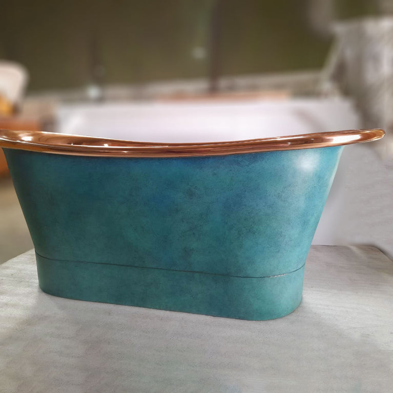 Straight Base Copper Bathtub Polish Copper Inside & Patina Exterior