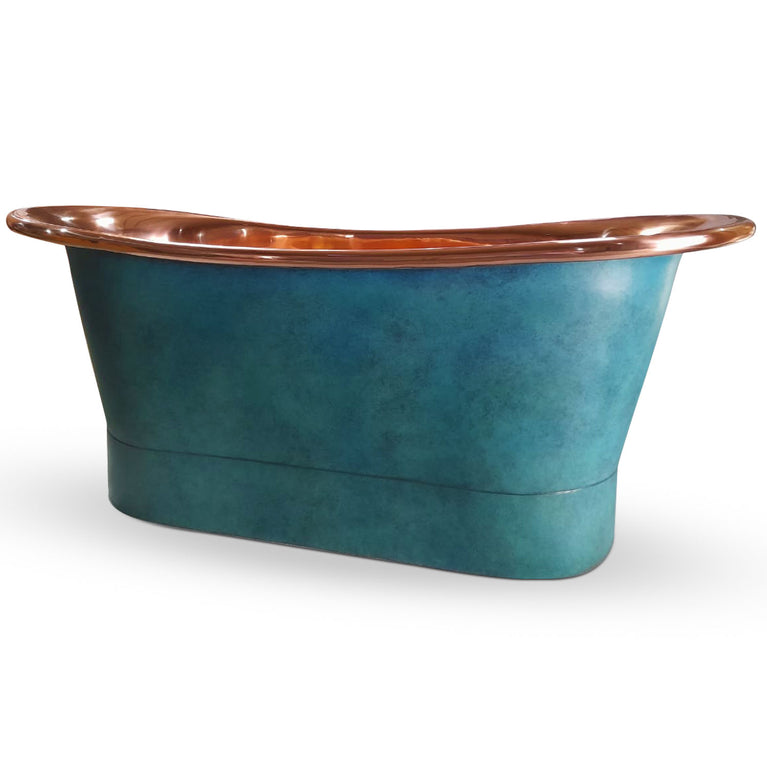 Straight Base Copper Bathtub Polish Copper Inside & Patina Exterior