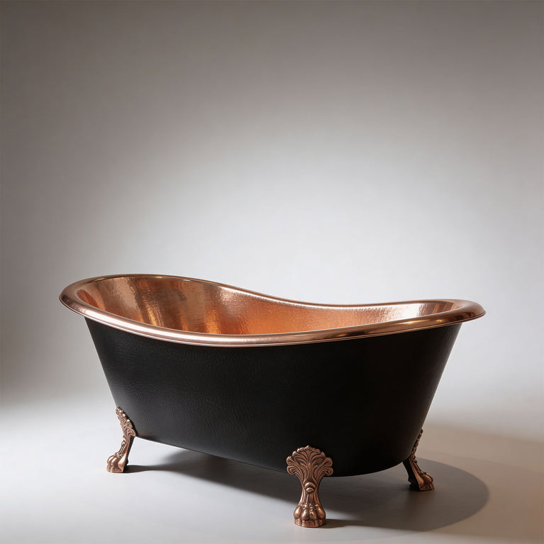 Hammered Clawfoot Copper Bathtub Copper Interior & Black Exterior