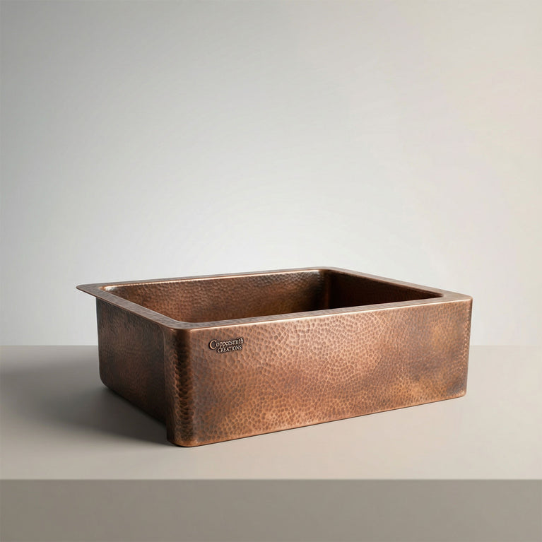 Copper Sink Hammered Front Apron 23.50 x 17.50 x 8 inch