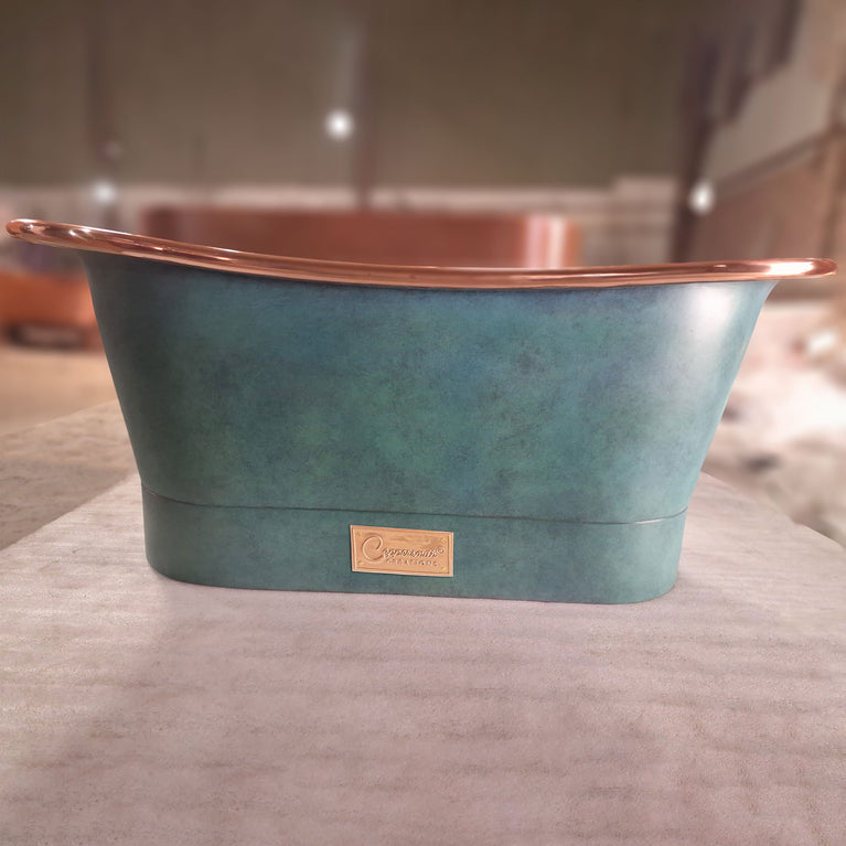 Straight Base Copper Bathtub Polish Copper Inside & Patina Exterior