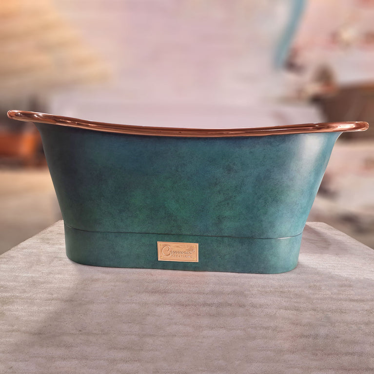 Straight Base Copper Bathtub Polish Copper Inside & Patina Exterior