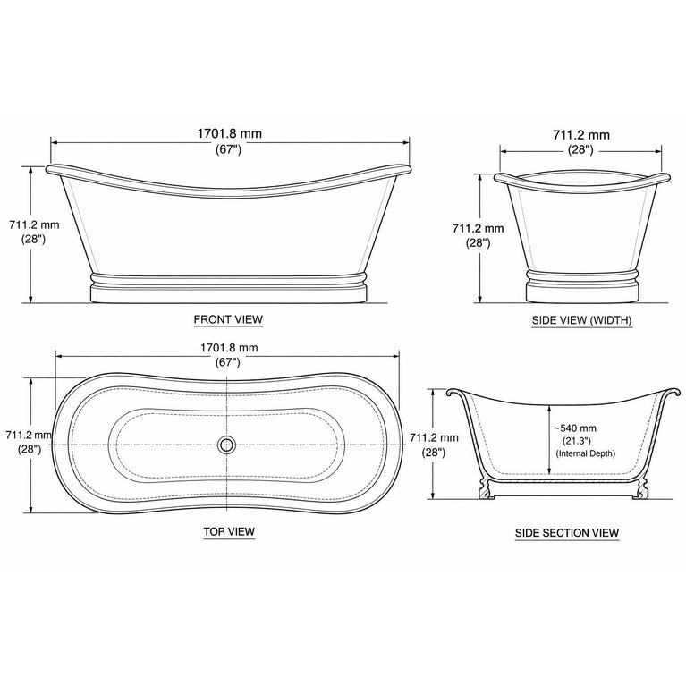 Flat Rim Freestanding Copper Bathtub Smooth Plain Medium Antique Finish Interior & Exterior
