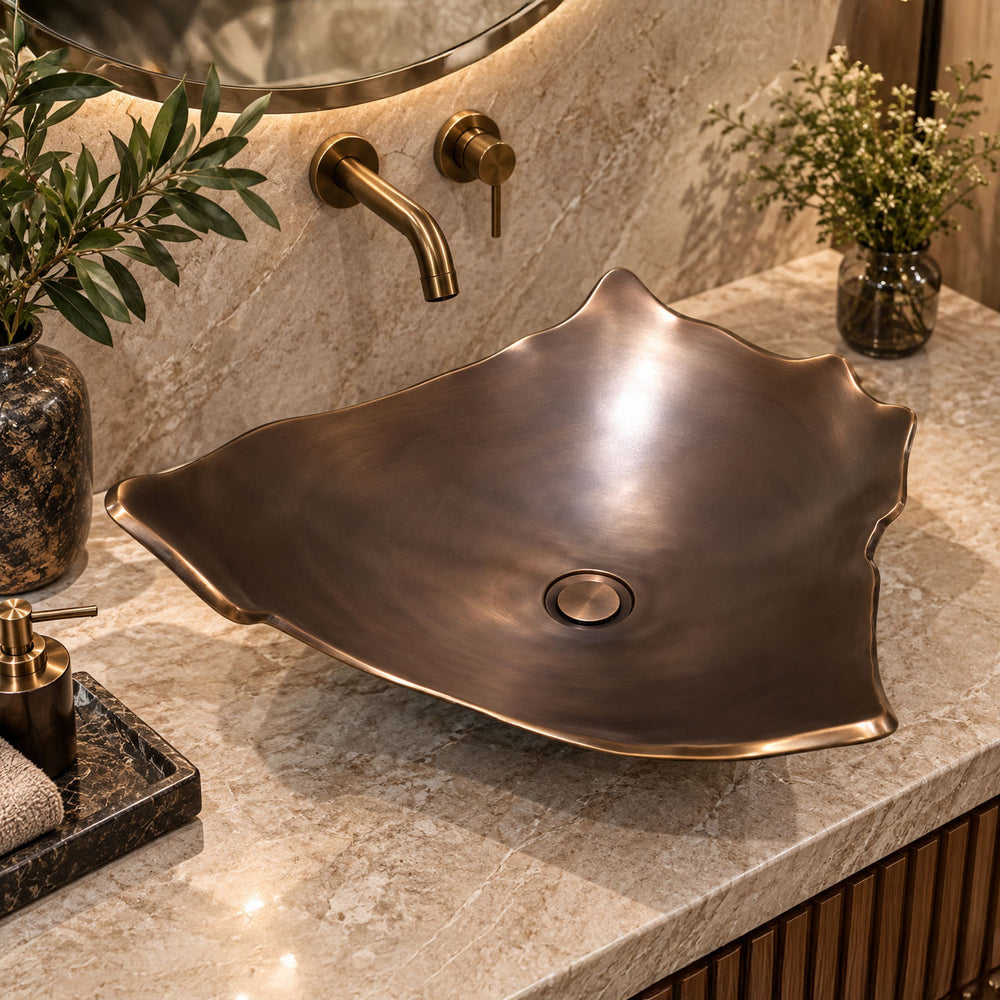 Broken Earthen Vessel Style Cast Bronze Sink Antique Finish Inside & Patina Outside