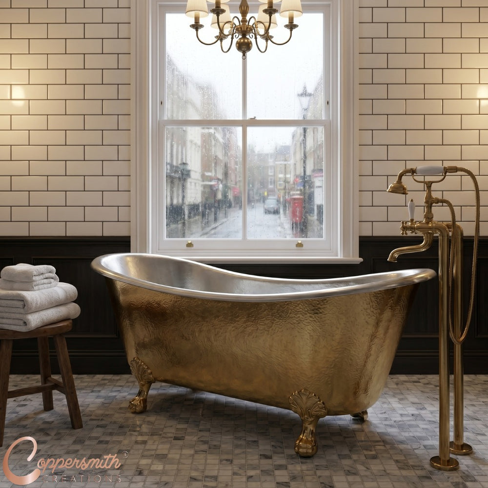 Clawfoot Brass Bathtub Hammered Brass Exterior & Nickel Interior