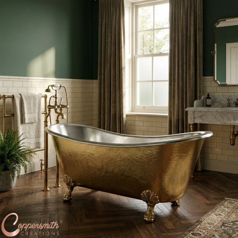 Clawfoot Brass Bathtub Hammered Brass Exterior & Nickel Interior