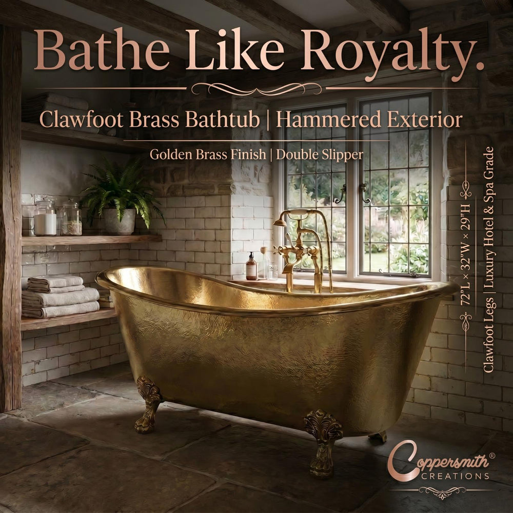 Clawfoot Brass Bathtub Hammered Exterior Full Brass Finish