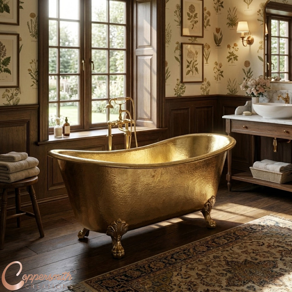 Clawfoot Brass Bathtub Hammered Exterior Full Brass Finish