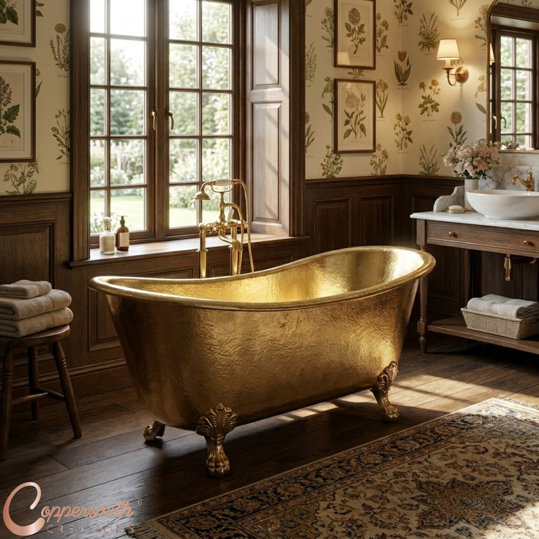 Clawfoot Brass Bathtub Hammered Exterior Full Brass Finish