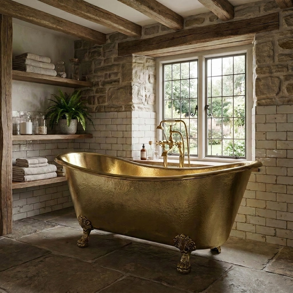 Clawfoot Brass Bathtub Hammered Exterior Full Brass Finish