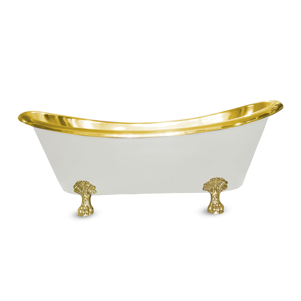 Clawfoot Brass Bathtub Polished Brass Interior & Matt White Exterior Finish