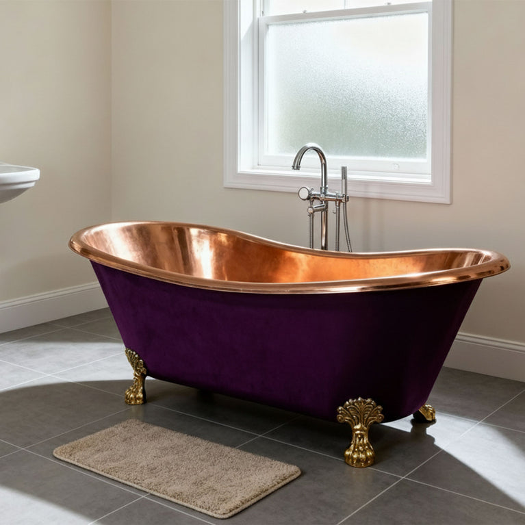 Clawfoot Copper Bathtub Polish Copper Inside RAL 4007 Purple violet Outside