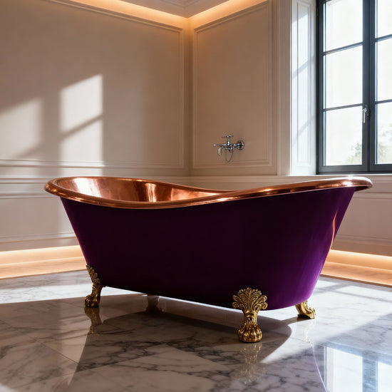 Clawfoot Copper Bathtub Polish Copper Inside RAL 4007 Purple violet Outside